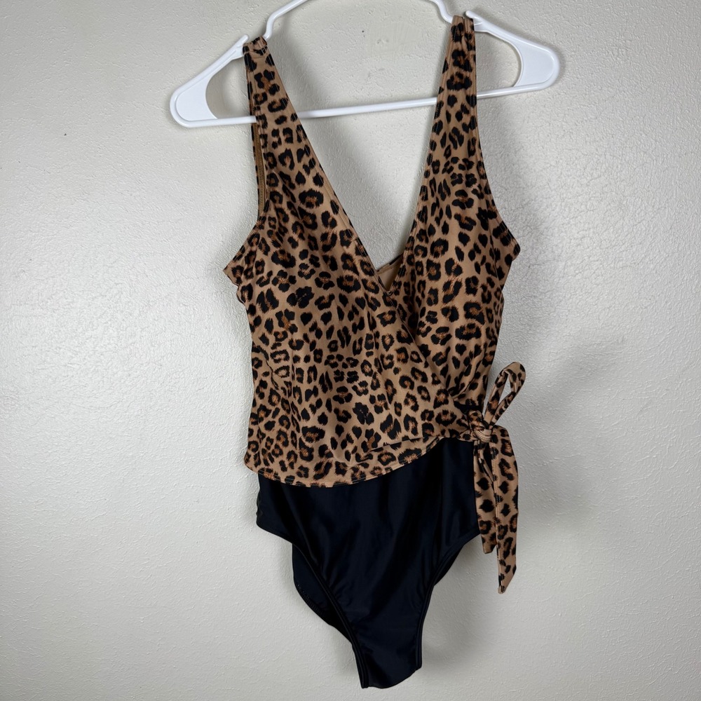 Summersalt The Perfect Wrap One-Piece Swimsuit Leopard Black Size 12 Sustainable